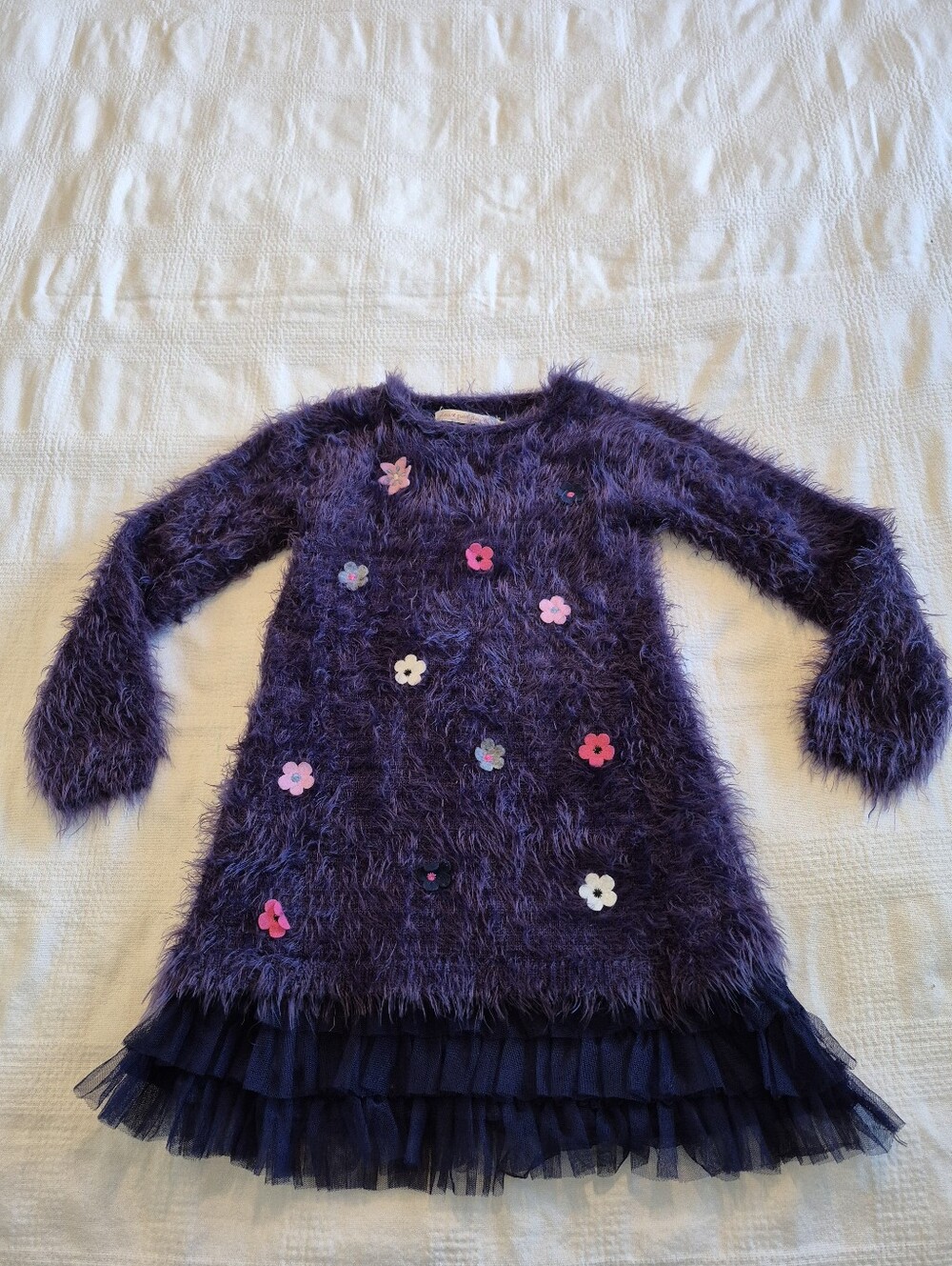 Deux par deux girls size 4 purple eyelash dress long sleeve, fully lined VGUC